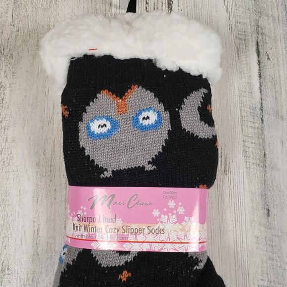 NWT Mari Clare Sherpa Lined Knit Winter Owl Moon Star No-Slip Slipper Socks - Picture 3 of 5